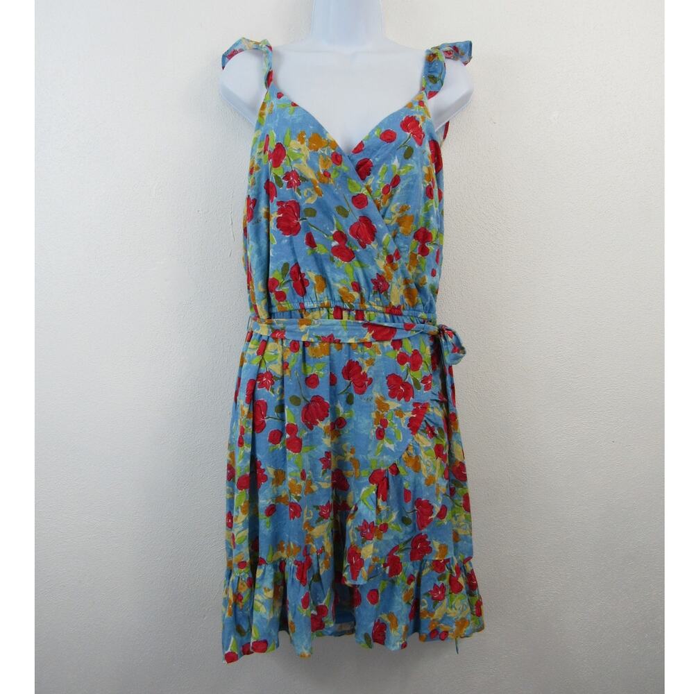 NWT Lauren Conrad XXL Floral Print Faux-Wrap Dress Blue Red Orange Green